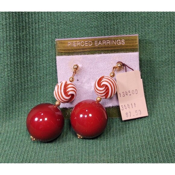 By Hugo Red & White Graduated Bead Necklace & Earrings Set W/ 14K Post, Vintage - Picture 5 of 9